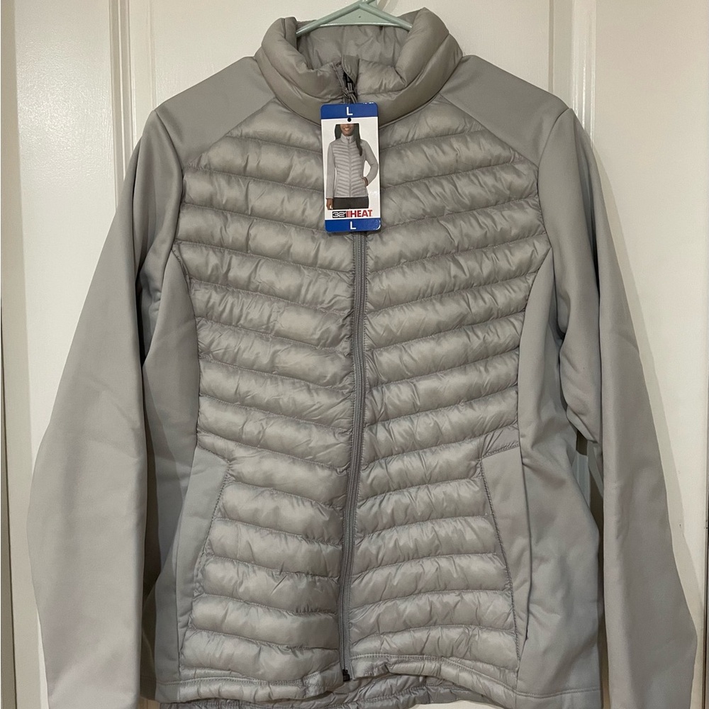 32 Degrees Gray Plush Puffer Jacket with Chevron Quilting Size Large